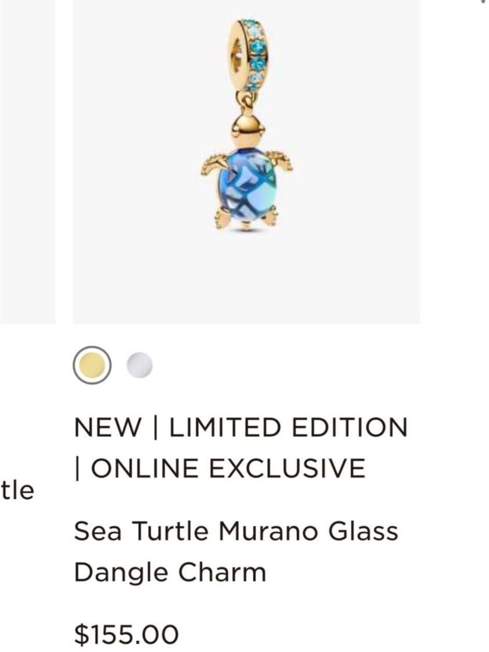 Pandora Sea Turtle Murano Glass Dangle Charm - Blue Gold